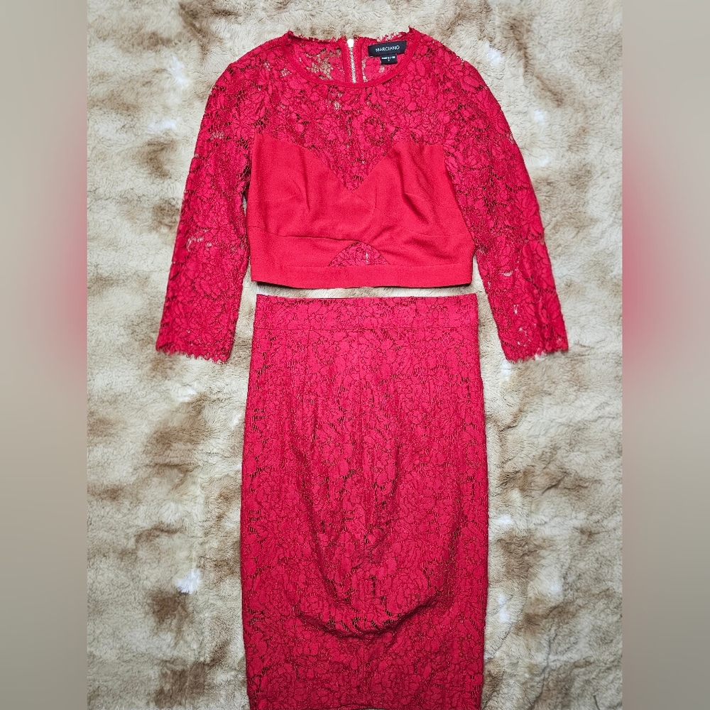 Marciano Vibrant Red Lace Skirt Set
